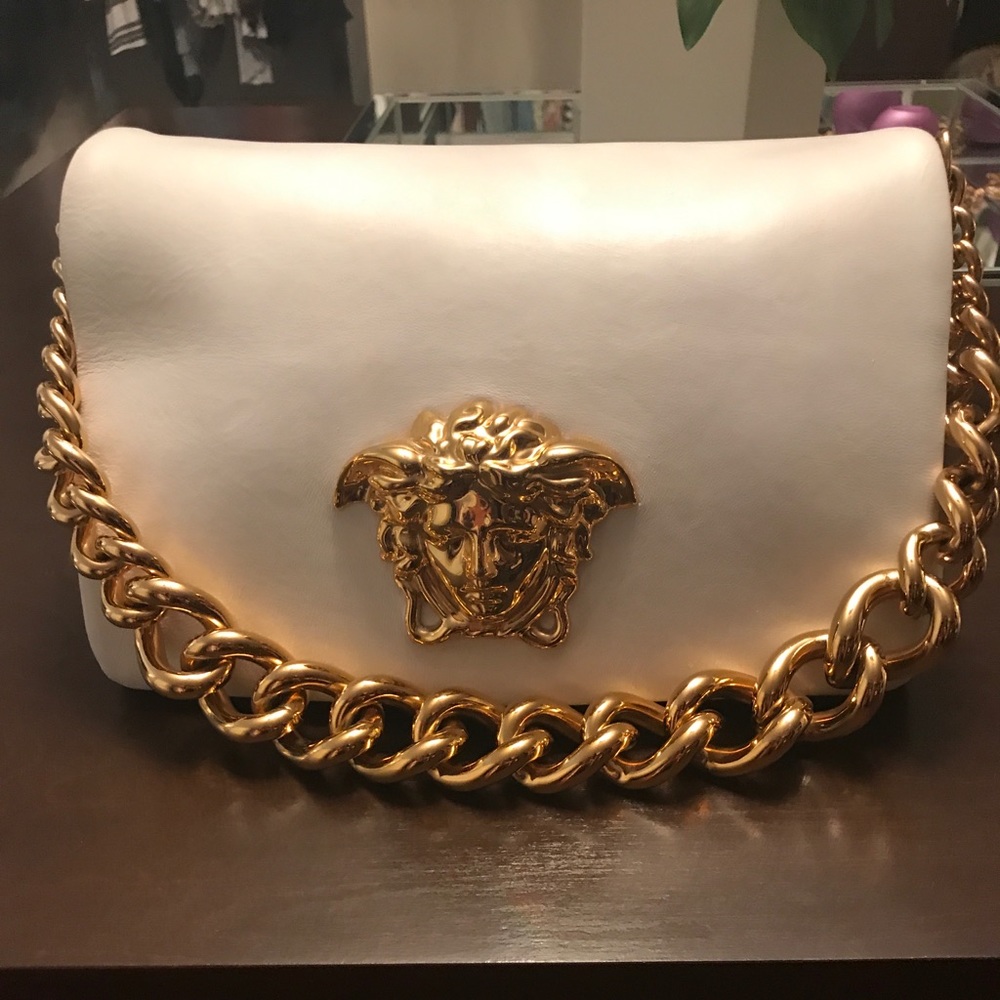 Versace White Leather Gold Medusa Handbag